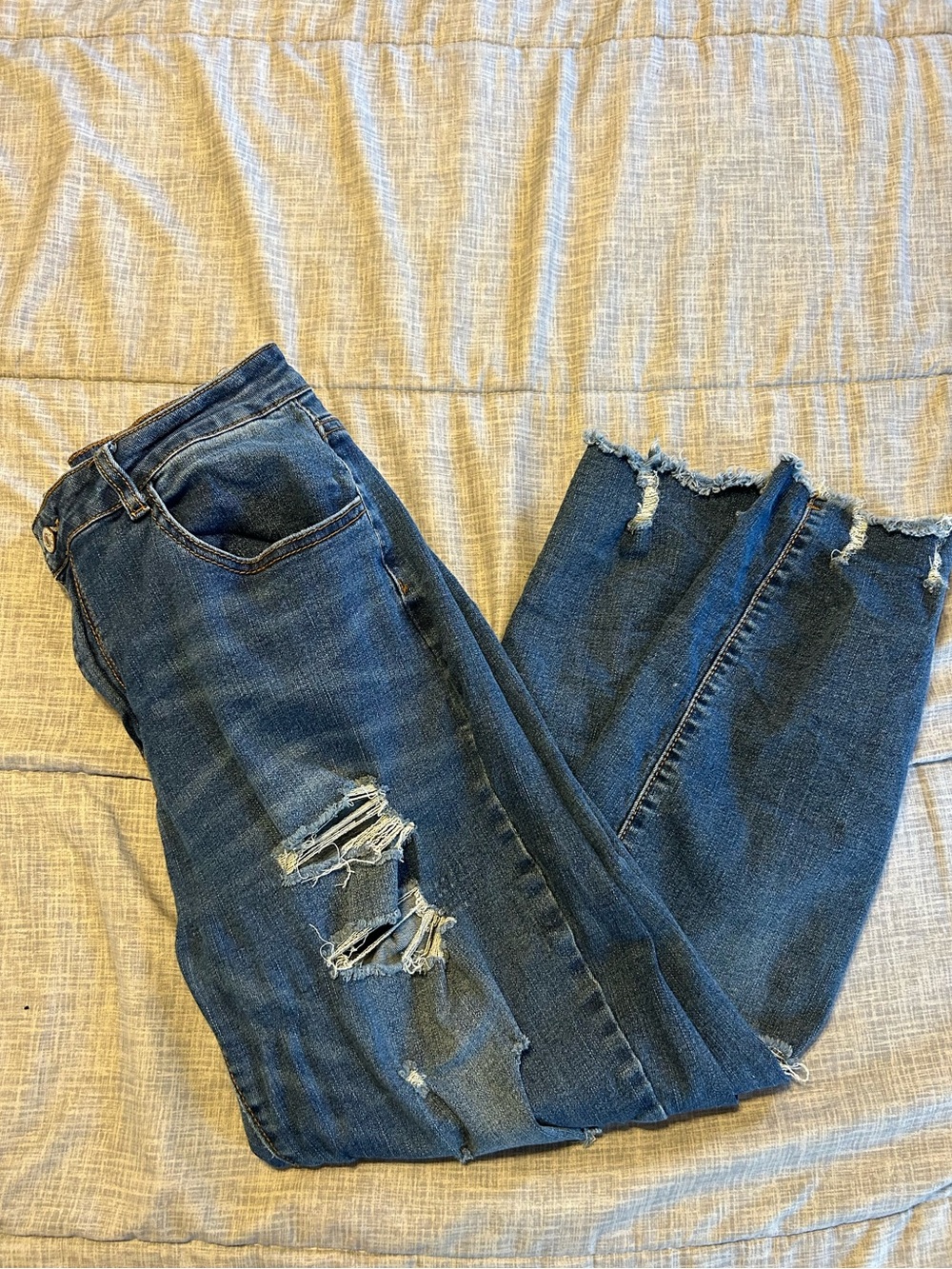 Women's Distressed Dark Blue Jeans